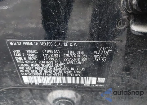 2022 Honda Hr-V Awd Sport z USA, uszkodzony, nr VIN 3CZRU6H17NM745368